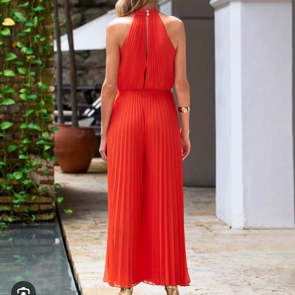 NWT Boston Proper High Neck Pleated Jumpsuit in Vibrant Orange size 14 - Picture 2 of 11